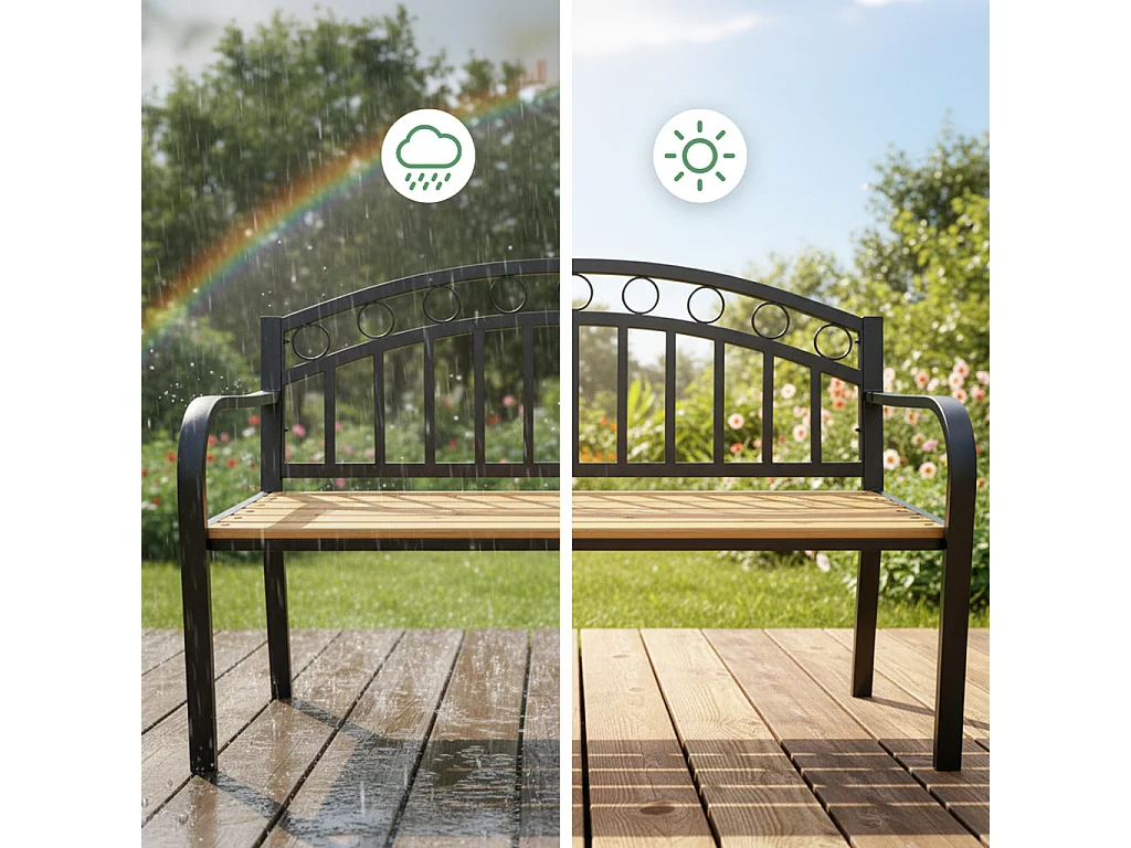 Ławka ogrodowa ARUM z lakierowanego drewna stalowe nogi szerokość 127 cm