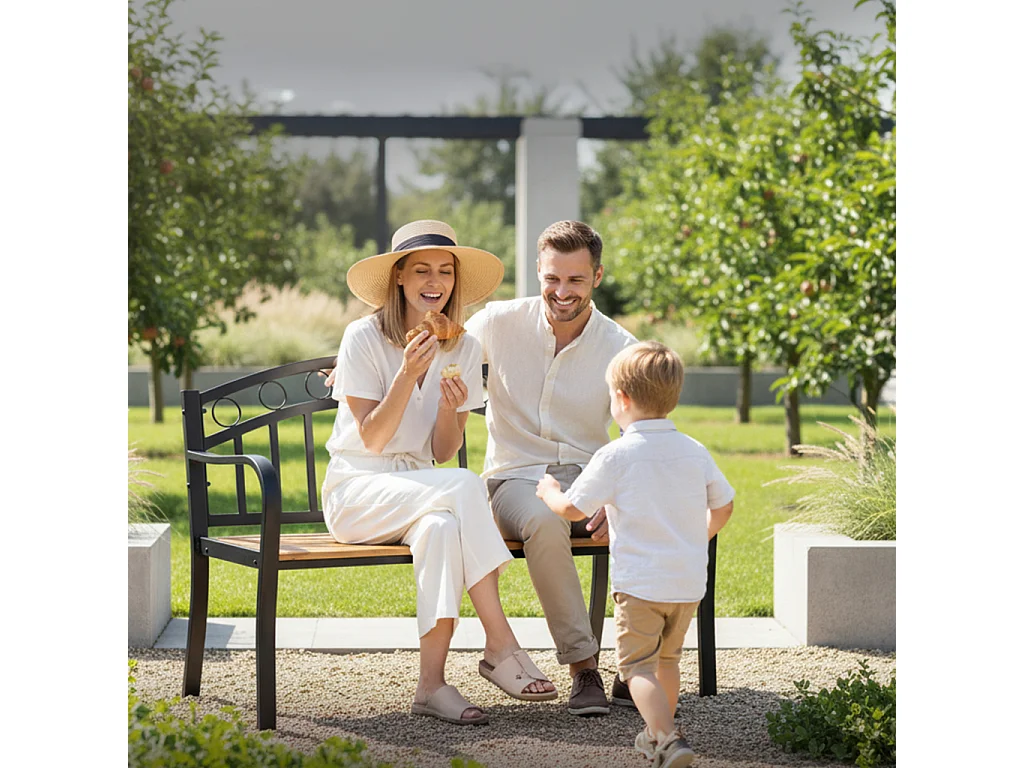 Ławka ogrodowa ARUM z lakierowanego drewna stalowe nogi szerokość 127 cm