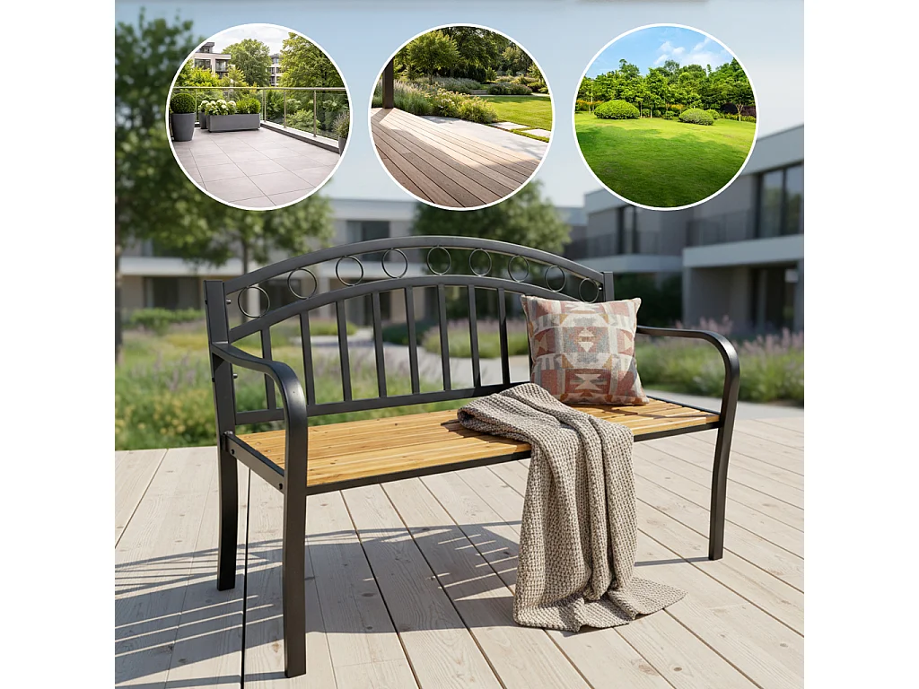 Ławka ogrodowa ARUM z lakierowanego drewna stalowe nogi szerokość 127 cm