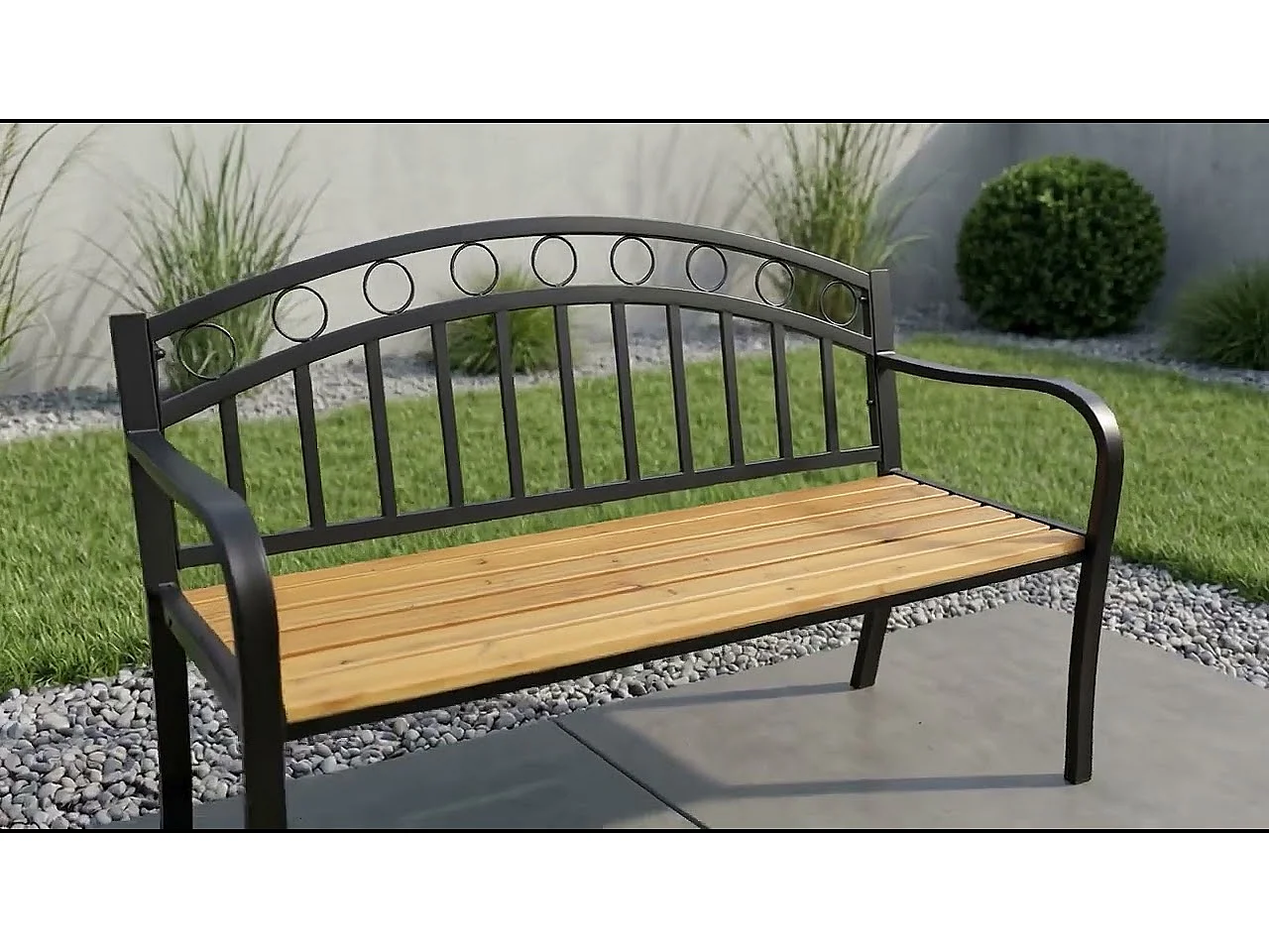 Banc de Jardin ARUM en Bois laqué, Pieds en Acier, Largeur 127 cm