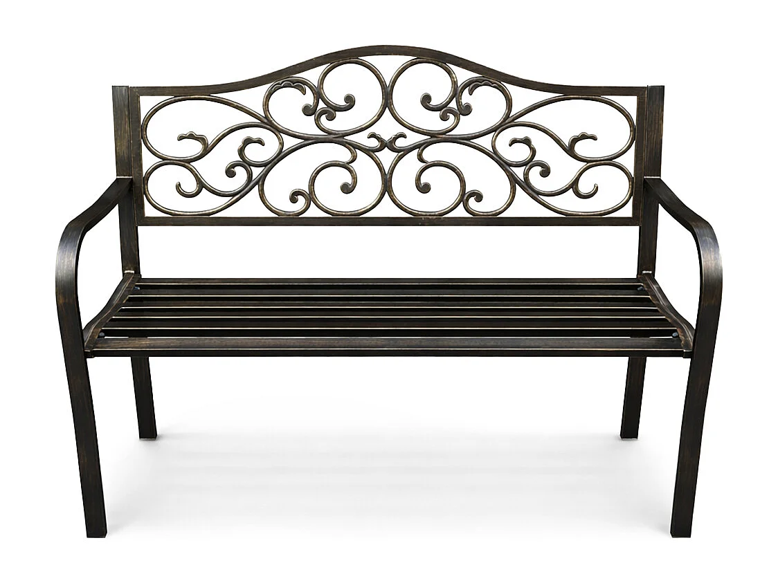 Banco de jardim marrom IRGA com pernas de aço e encosto de ferro fundido largura 127 cm