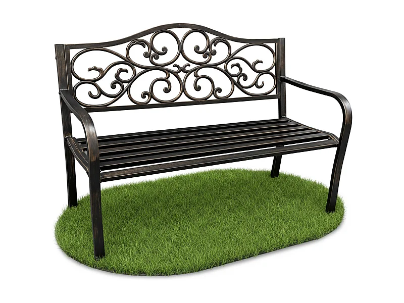 Banc de jardin en brun IRGA avec pieds en acier et dossier en fonte, largeur 127 cm