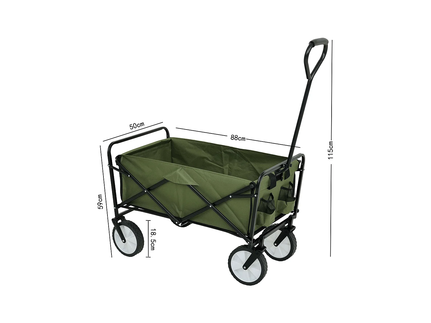 Chariot pliant de plage avec roues en plastique et capacité de charge maximale de 120 kg en vert