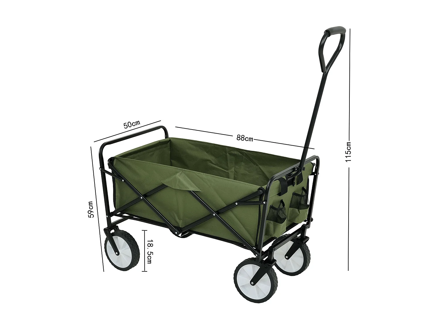 Transportwagen opvouwbaar TYRS / Groene Inklapbare Bolderwagen met Duwstang / Draagkracht 110 kg - 145 l / 50 x 59 x 88 cm