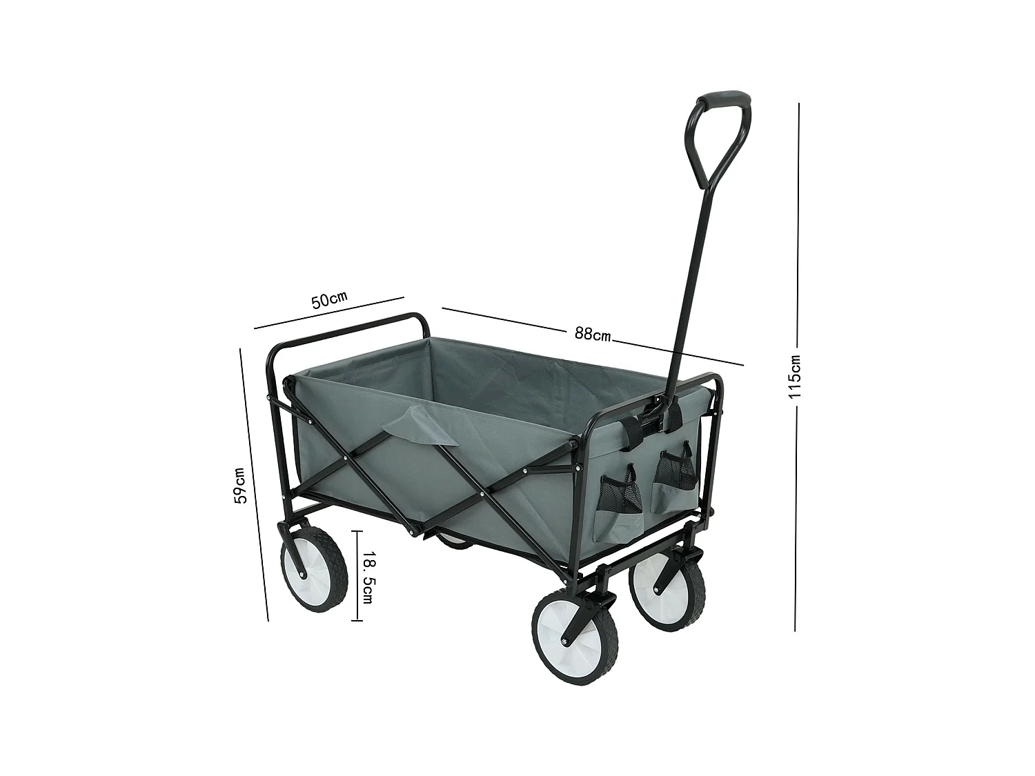 Chariot pliable pour plage avec roues en plastique et capacité de charge maximale de 120 kg en gris