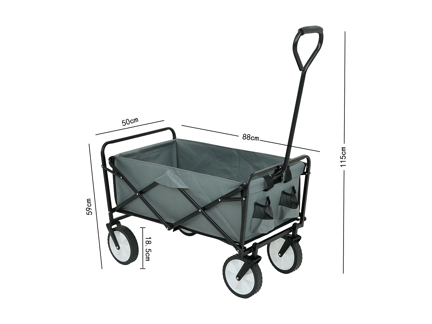 Chariot pliable pour plage avec roues en plastique et capacité de charge maximale de 120 kg en gris