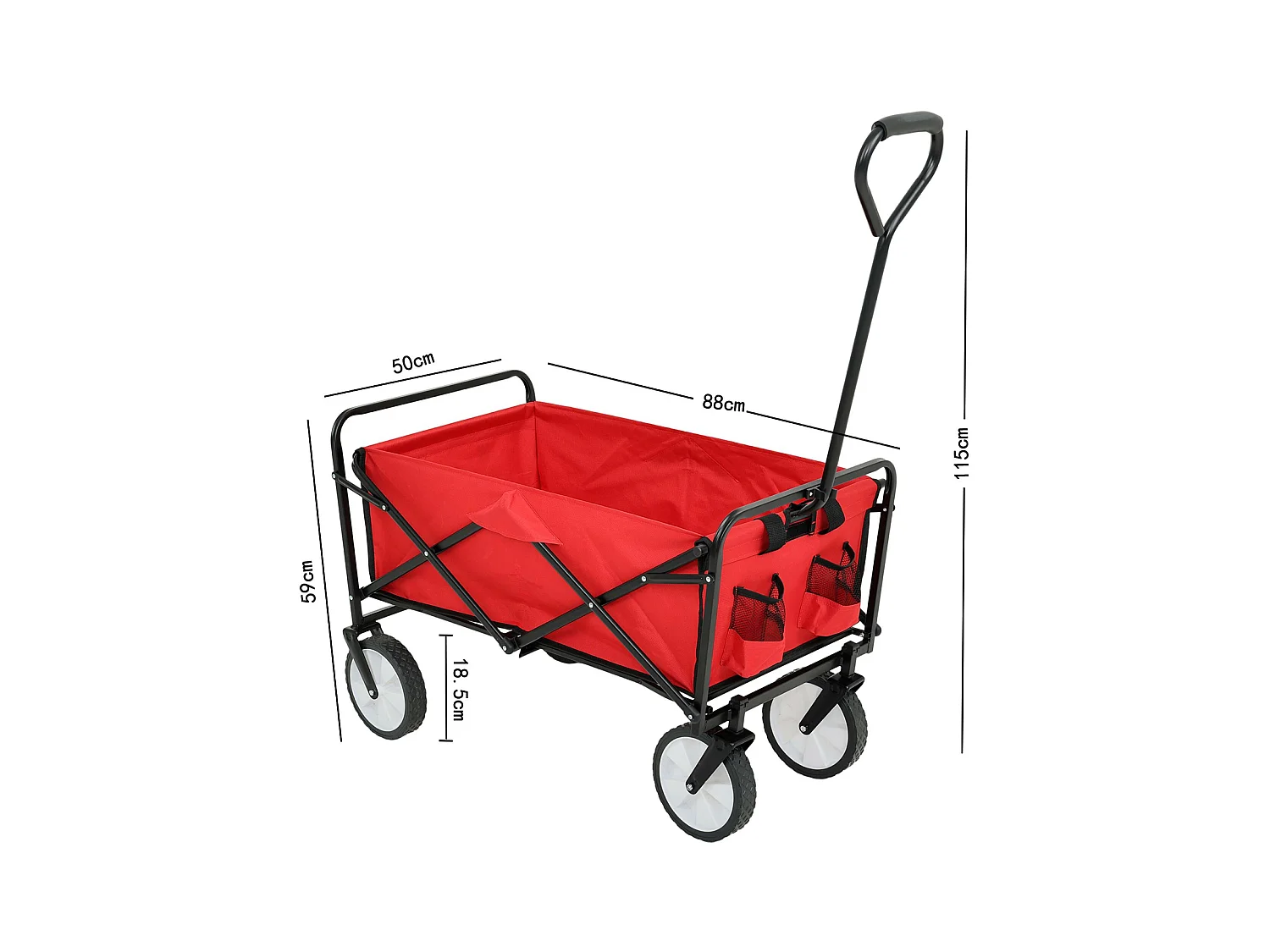 Chariot pliable de plage avec roues en plastique et charge maximale de 120 kg en rouge