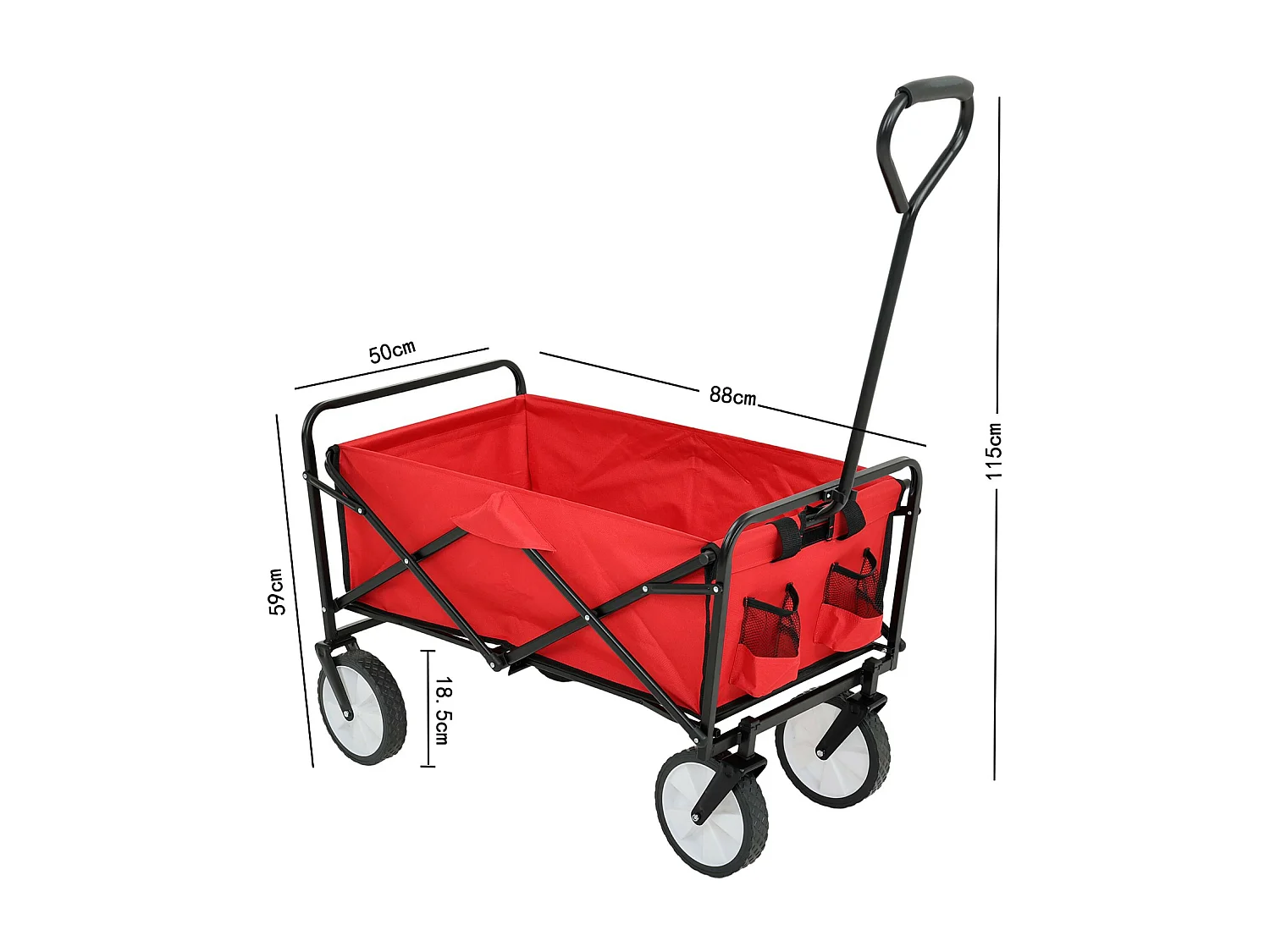 Transportwagen opvouwbaar TYRS / Rood Inklapbare Bolderwagen met Duwstang / Draagkracht 110 kg - 145 l / 50 x 59 x 88 cm