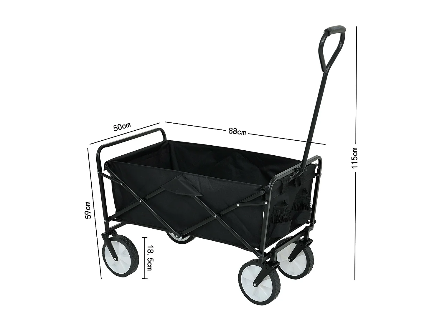 Chariot pliable pour plage avec roues en plastique et capacité de charge maximale de 120 kg en noir