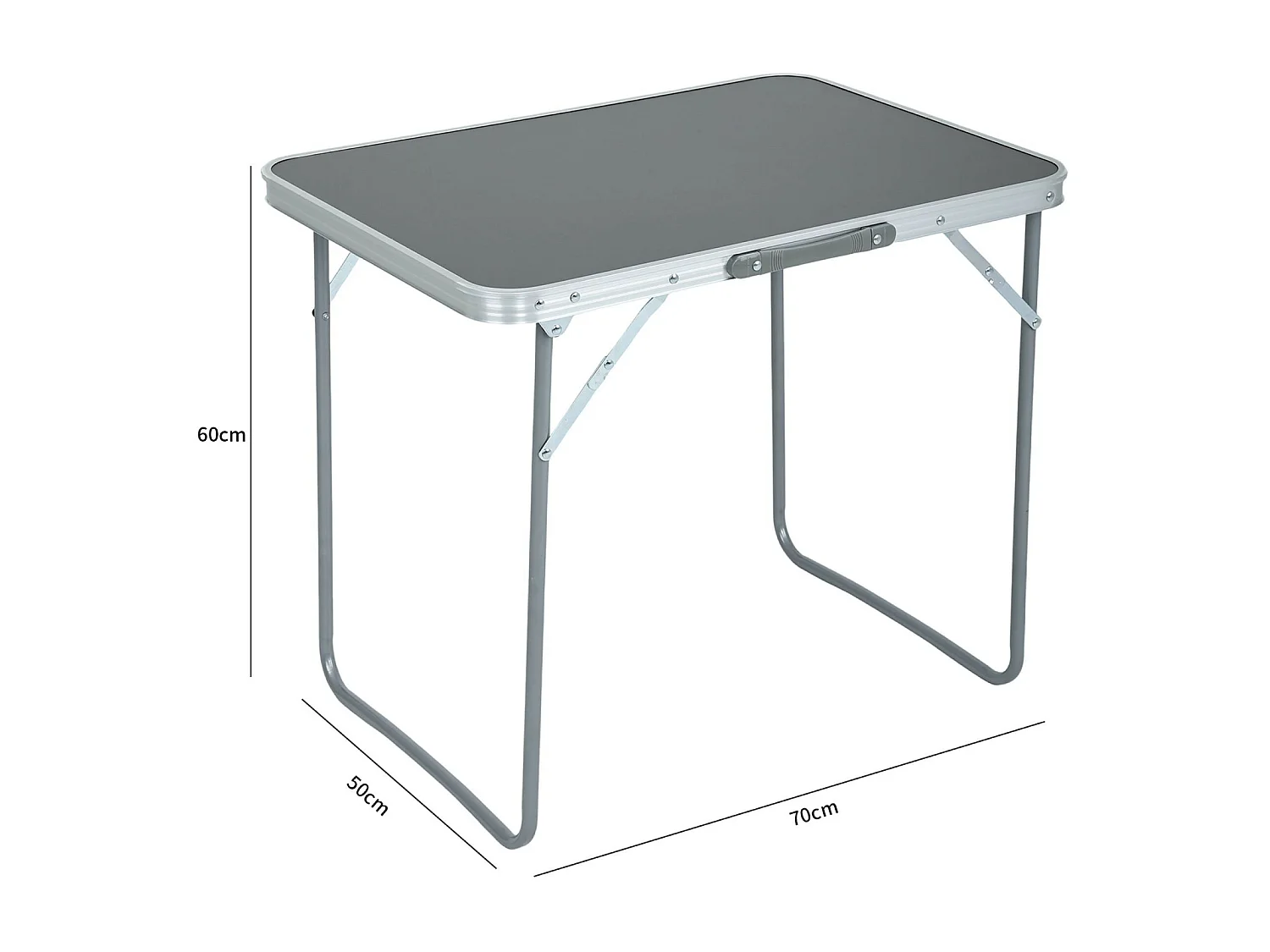 Der klappbare Campingtisch aus Aluminium in Grau B70 x H60 x T50 cm