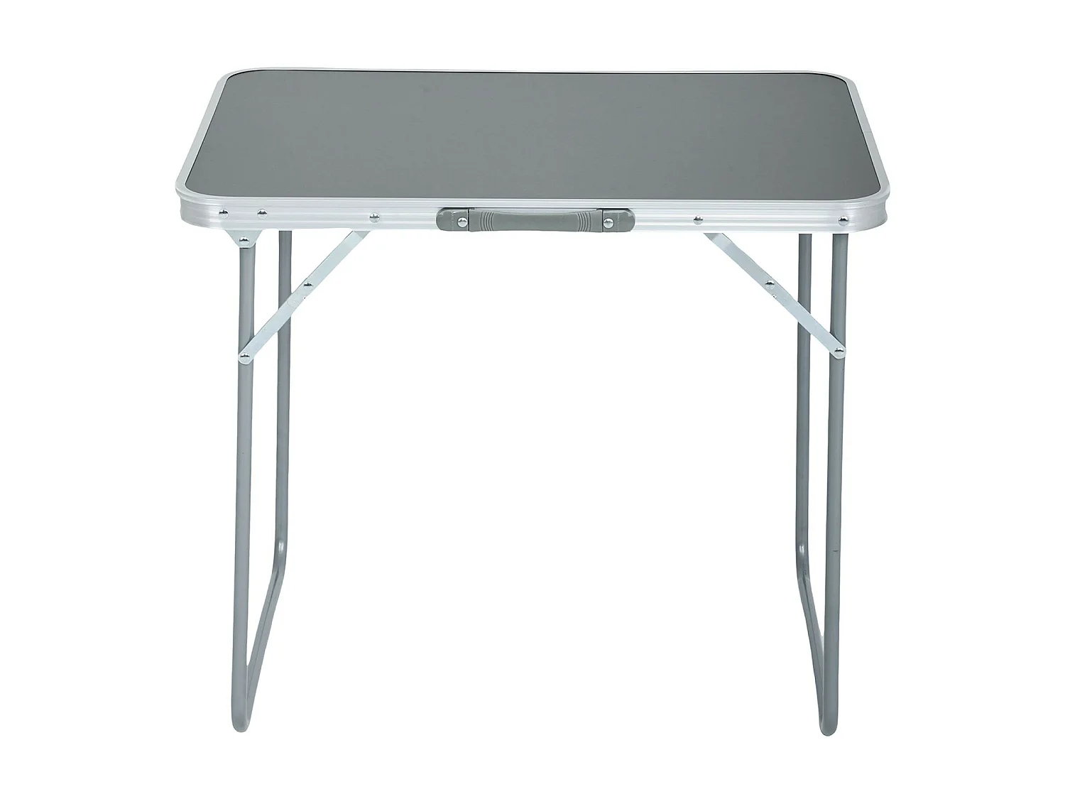 La table de camping pliante en aluminium gris, dimensions : L70 x H60 x P50 cm