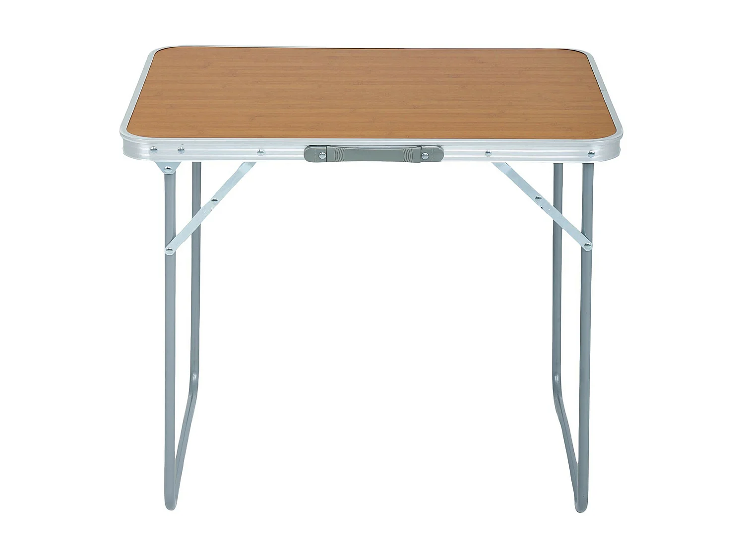 La table de camping pliante en aluminium imitation bois, dimensions : L70 x H60 x P50 cm