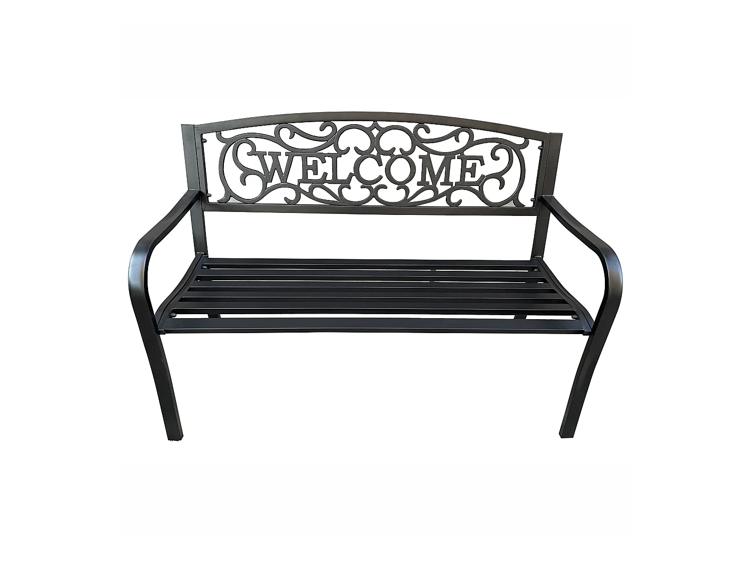 Gartenbank in Schwarz IRYS mit Stahlbeinen und gusseiserner Rückenlehne Breite 127 cm