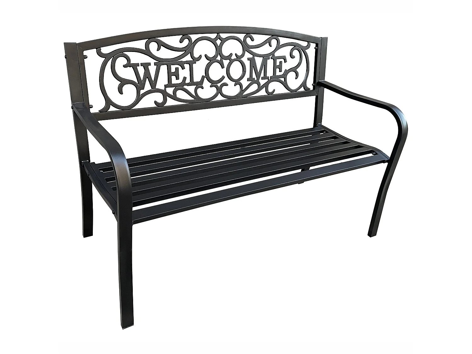 Gartenbank in Schwarz IRYS mit Stahlbeinen und gusseiserner Rückenlehne Breite 127 cm