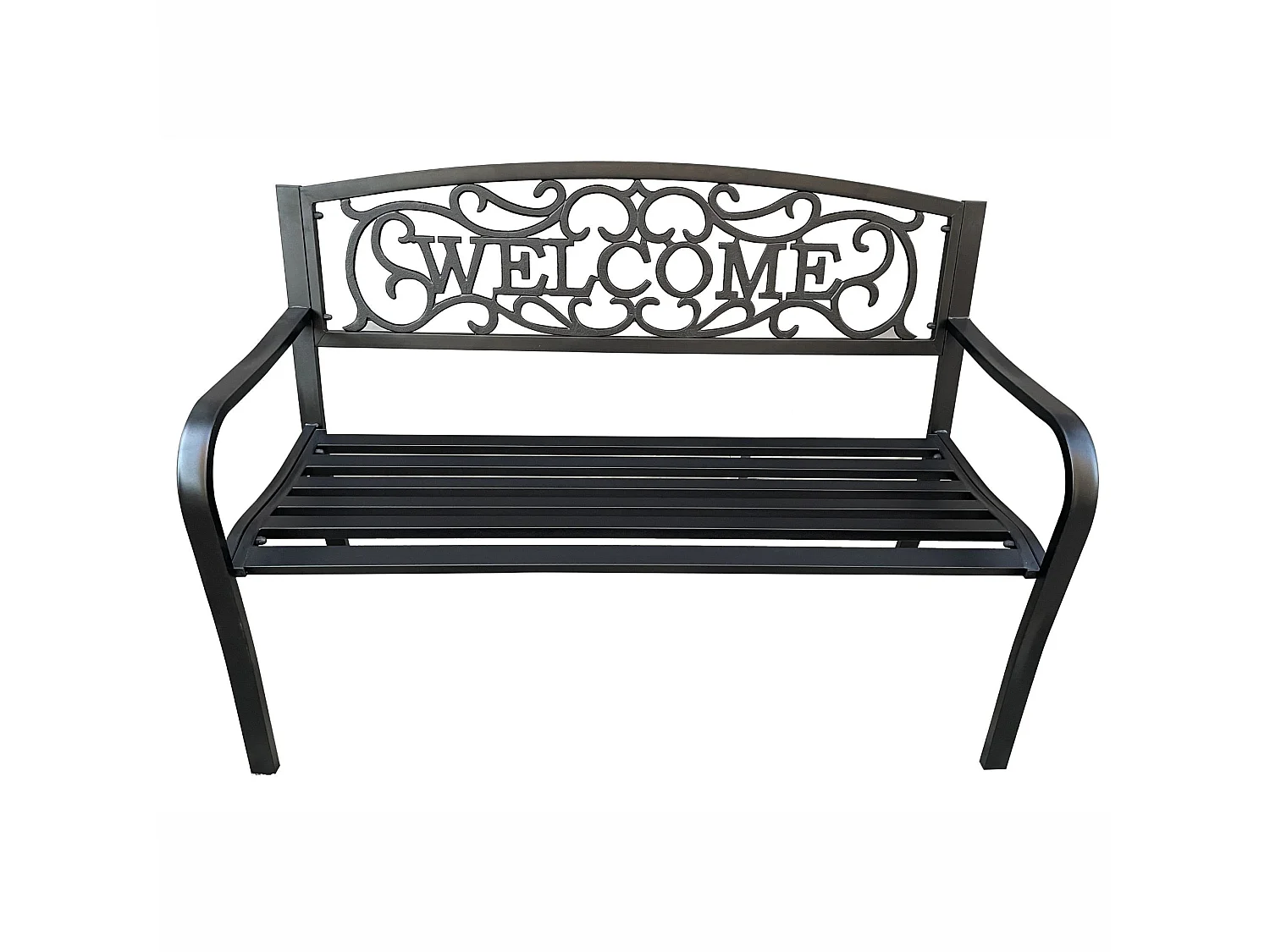 Gartenbank in Schwarz IRYS mit Stahlbeinen und gusseiserner Rückenlehne Breite 127 cm