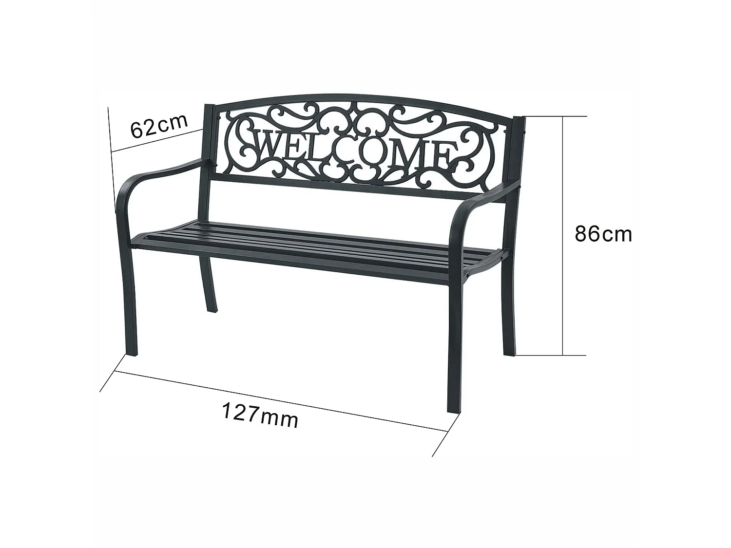 Gartenbank in Schwarz IRYS mit Stahlbeinen und gusseiserner Rückenlehne Breite 127 cm