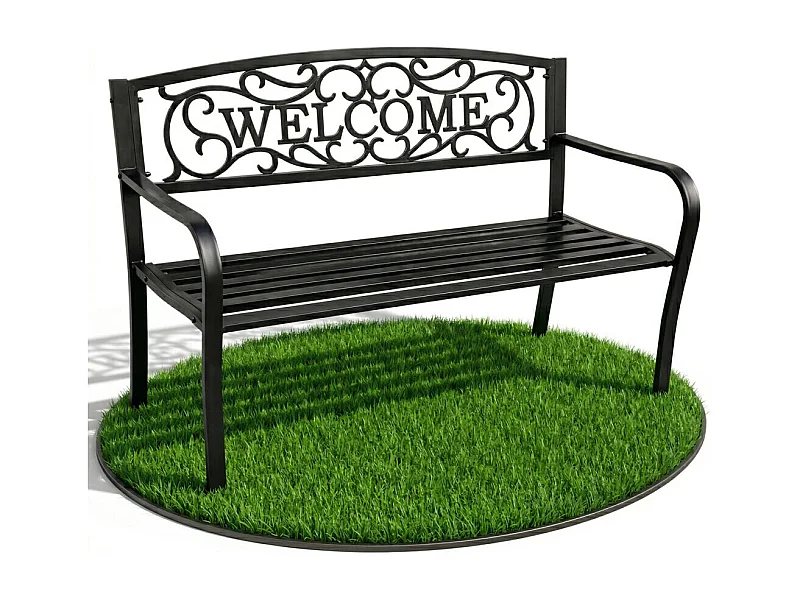 Banc de jardin noir IRYS avec pieds en acier et dossier en fonte, largeur 127 cm