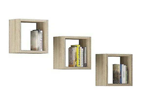 Ensemble de 3 etagères carrées AKORD K25 cm avec fixation invisible Chêne Sonoma 25 cm 3 étagères 25x15x25 cm