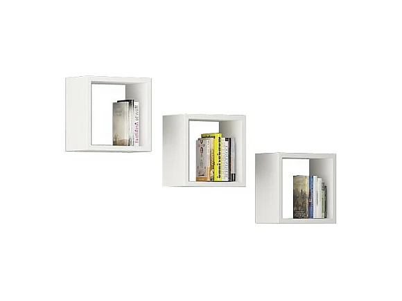 Ensemble de 3 etagères carrées AKORD K25 cm avec fixation invisible Blanche 25 cm 3 étagères 25x15x25 cm