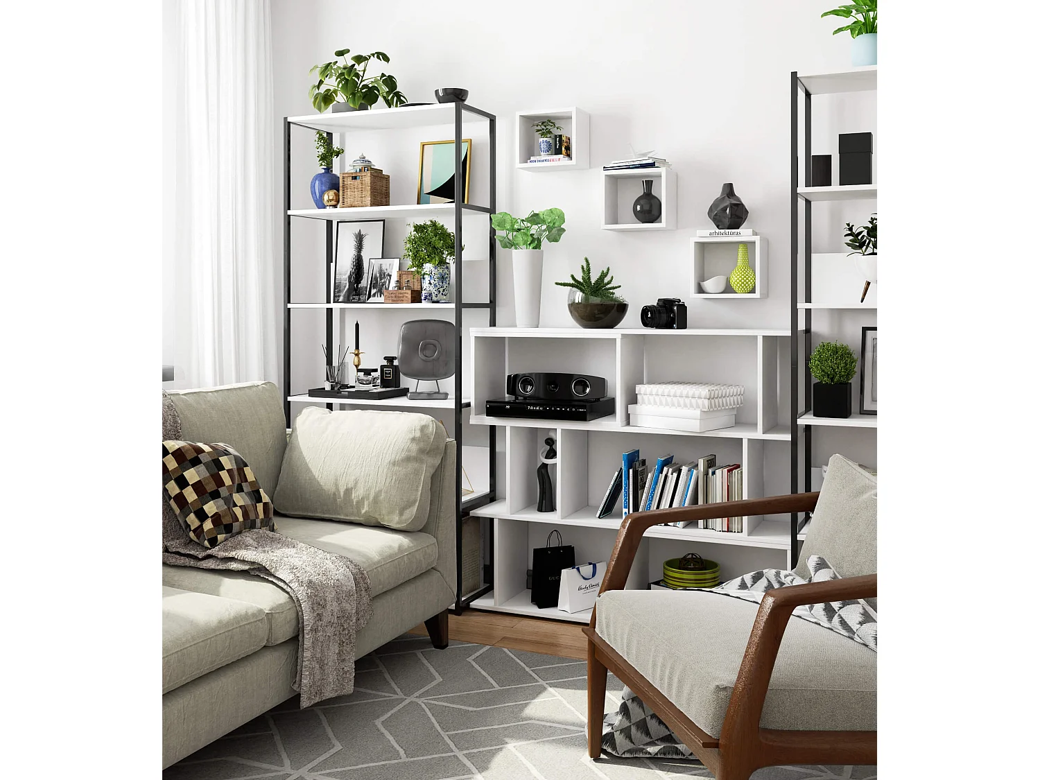 Ensemble de 3 etagères carrées AKORD K25 cm avec fixation invisible Blanche 25 cm 3 étagères 25x15x25 cm