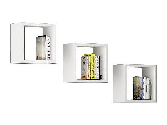 Ensemble de 3 etagères carrées AKORD K25 cm avec fixation invisible Blanche 25 cm 3 étagères 25x15x25 cm