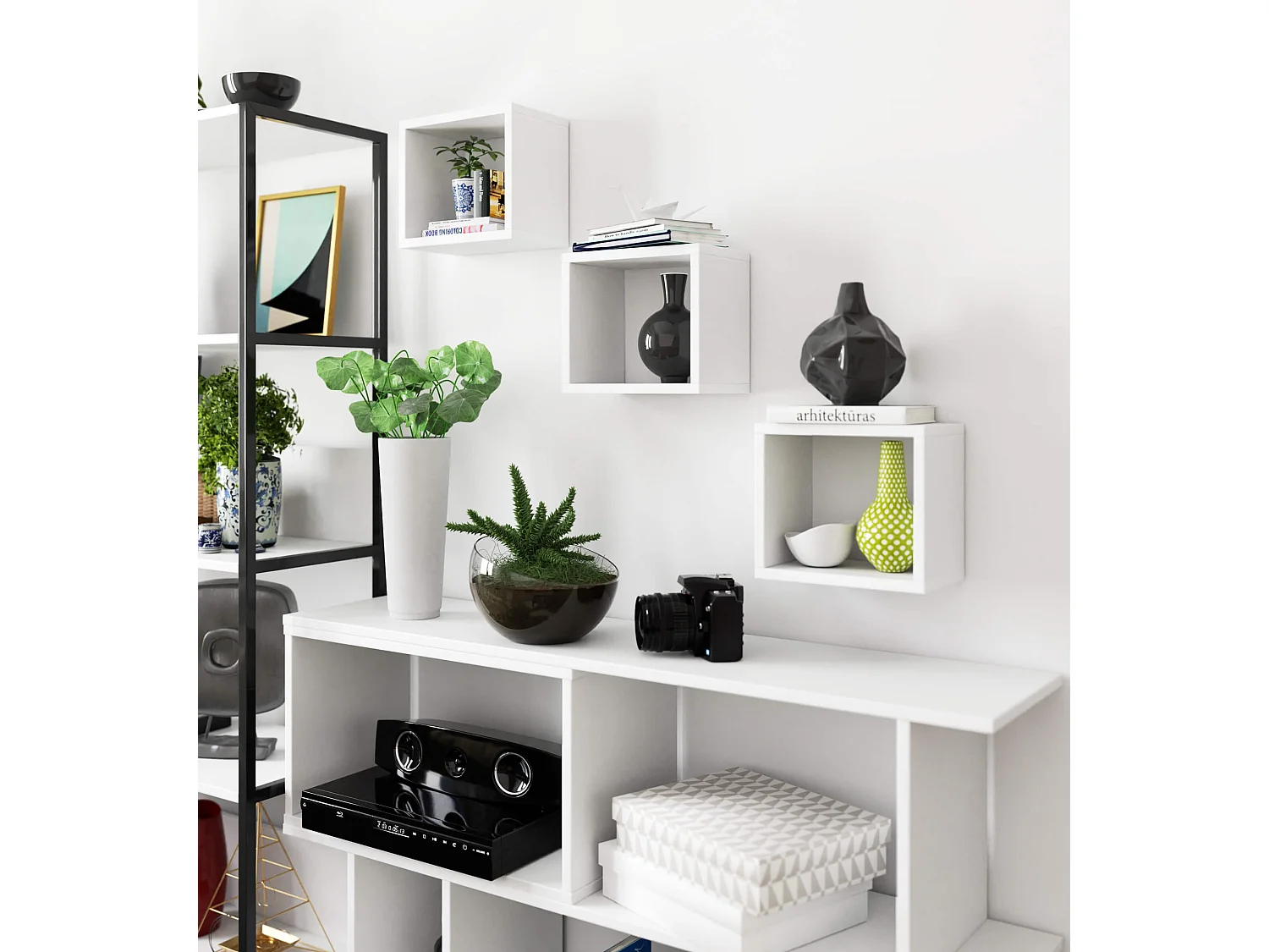 Ensemble de 3 etagères carrées AKORD K25 cm avec fixation invisible Blanche 25 cm 3 étagères 25x15x25 cm