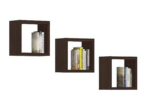 Set aus 3 quadratischen Ebenenn AKORD K25 Wenge mit unsichtbarer Befestigung 25 cm B25 x H25 x T15 cm