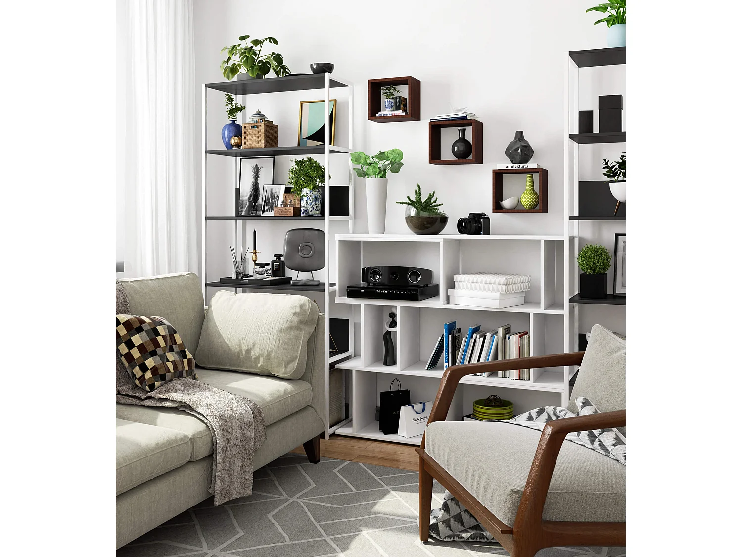 Set aus 3 quadratischen Ebenenn AKORD K25 Wenge mit unsichtbarer Befestigung 25 cm B25 x H25 x T15 cm