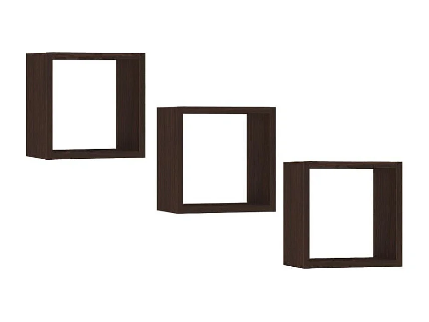 Ensemble de 3 etagères carrées AKORD K25 cm avec fixation invisible Wengé 25 cm 3 étagères 25x15x25 cm