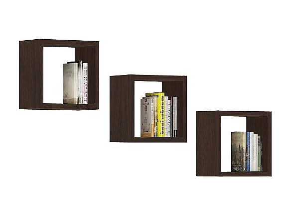 Ensemble de 3 etagères carrées AKORD K25 cm avec fixation invisible Wengé 25 cm 3 étagères 25x15x25 cm