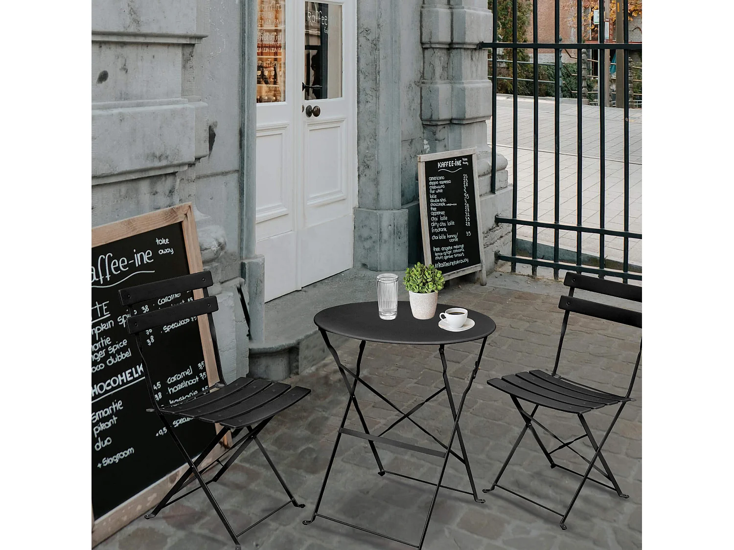 Set di mobili da balcone ORION Tavolo rotondo e 2 sedie in elegante nero