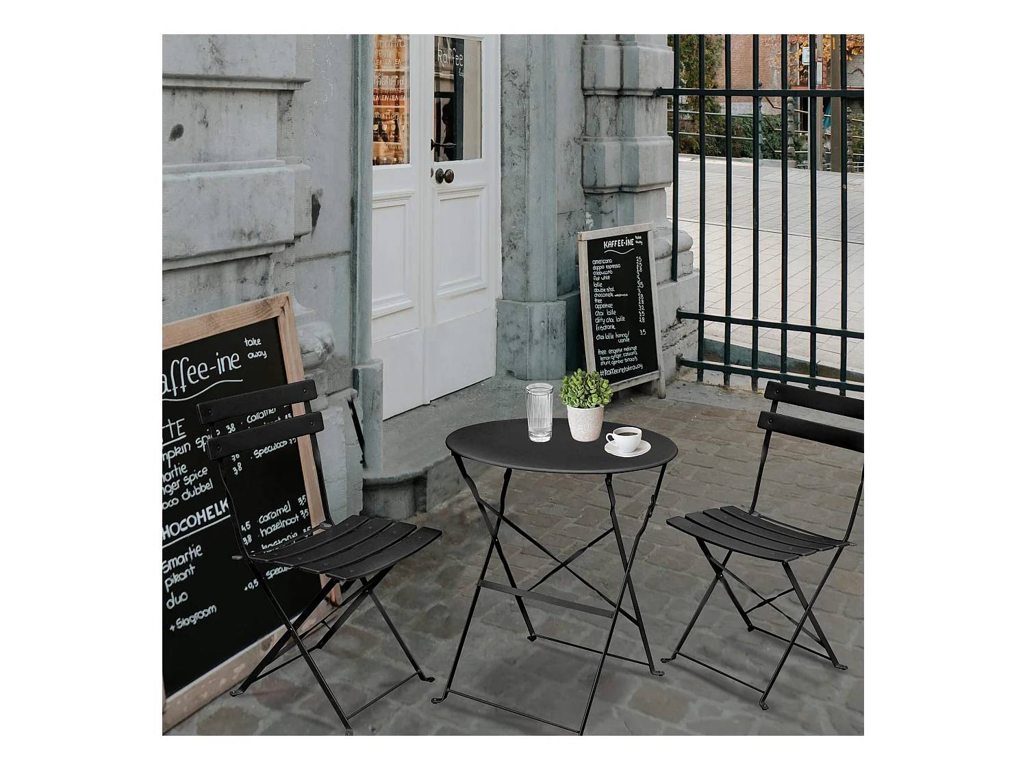 Ensemble de meubles ORION pour balcon : Table ronde & 2 chaises en noir élégant