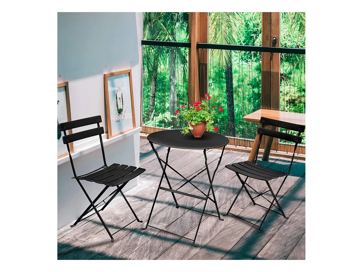 Ensemble de meubles ORION pour balcon : Table ronde & 2 chaises en noir élégant