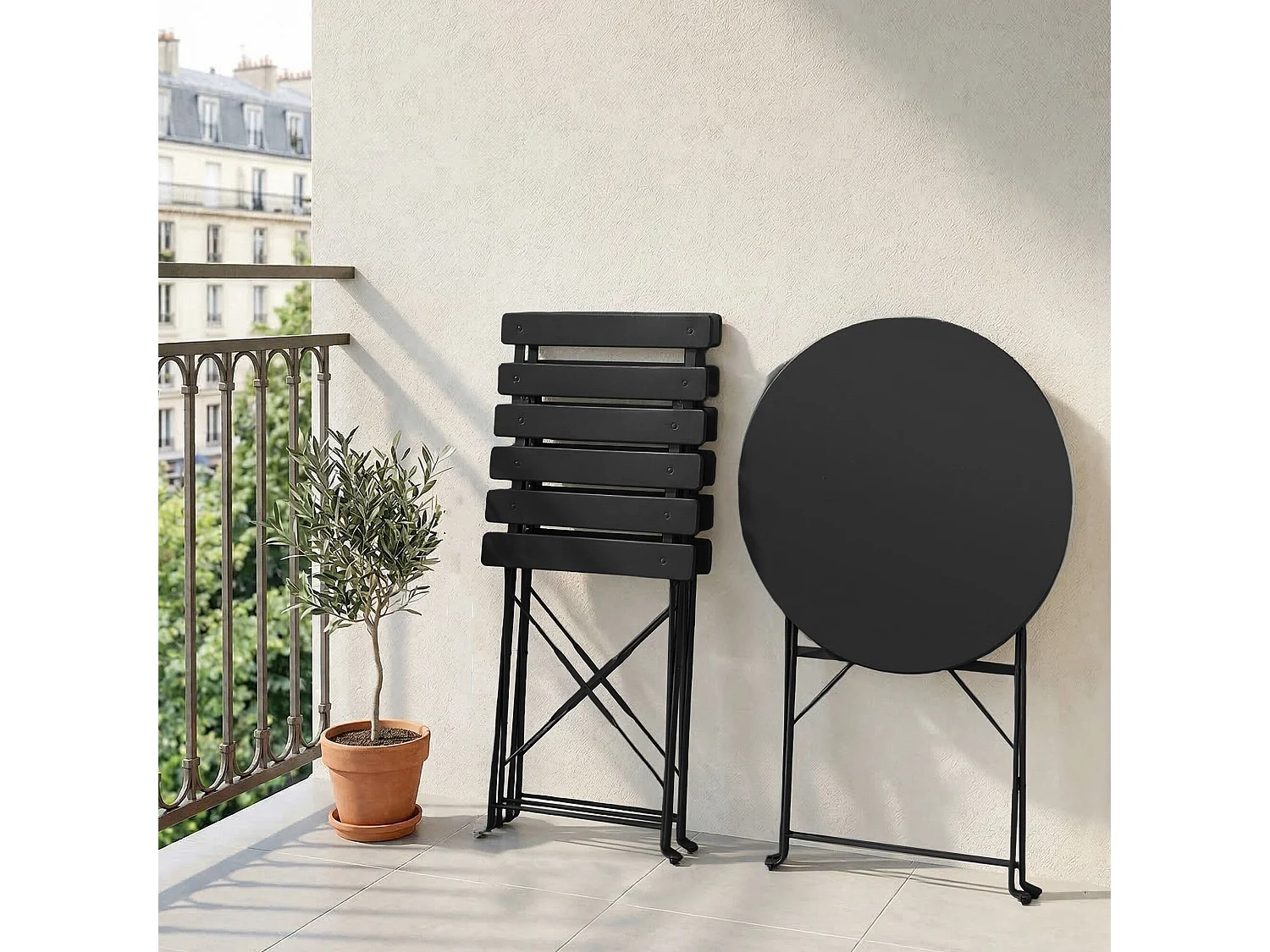 Ensemble de meubles ORION pour balcon : Table ronde & 2 chaises en noir élégant