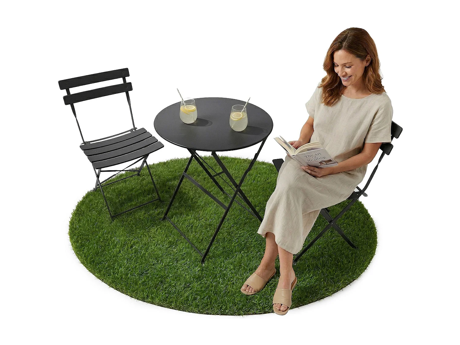 Ensemble de meubles ORION pour balcon : Table ronde & 2 chaises en noir élégant