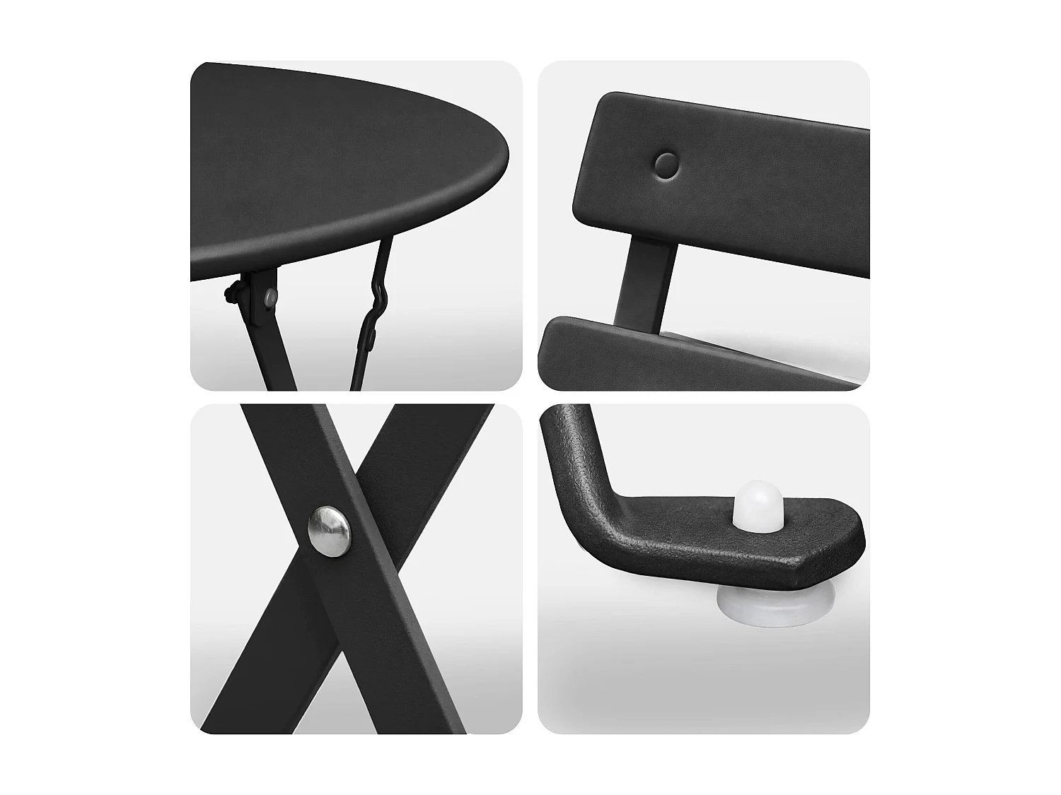 Ensemble de meubles ORION pour balcon : Table ronde & 2 chaises en noir élégant