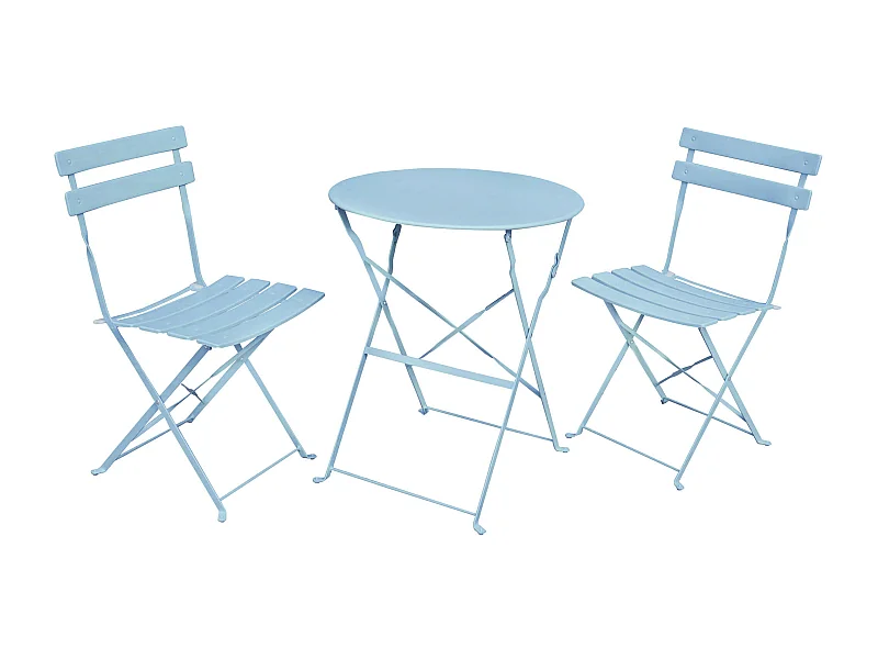 Ensemble de meubles ORION pour balcon : Table ronde & 2 chaises en bleu élégant