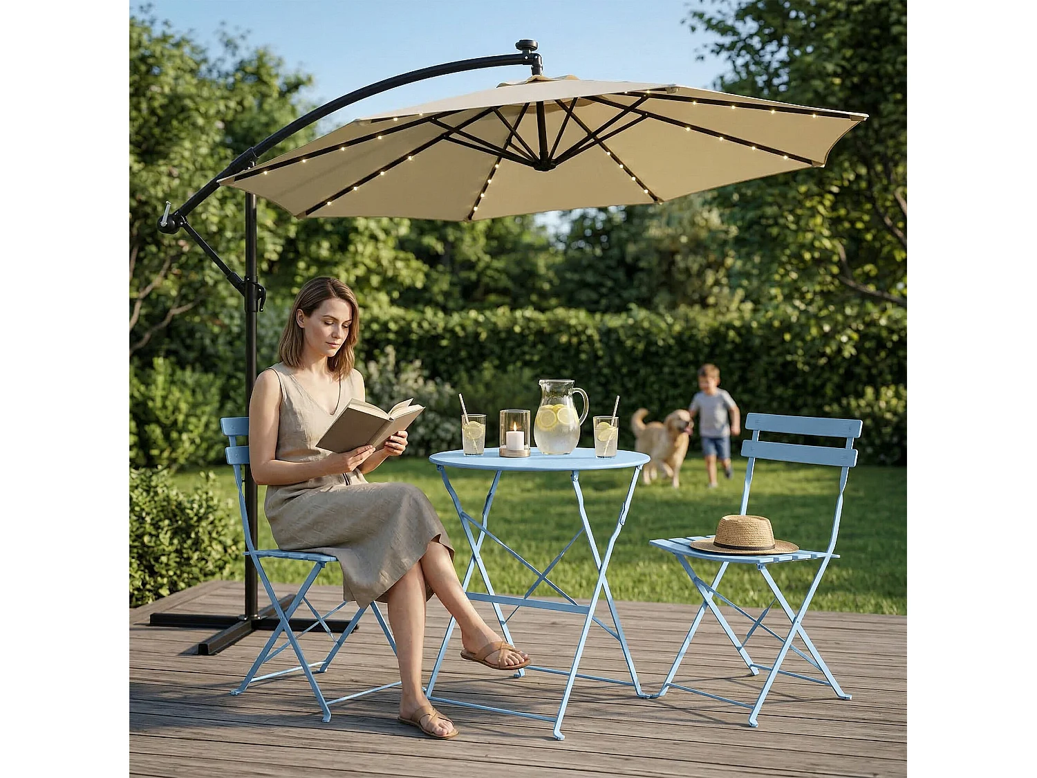 Ensemble de meubles ORION pour balcon : Table ronde & 2 chaises en bleu élégant