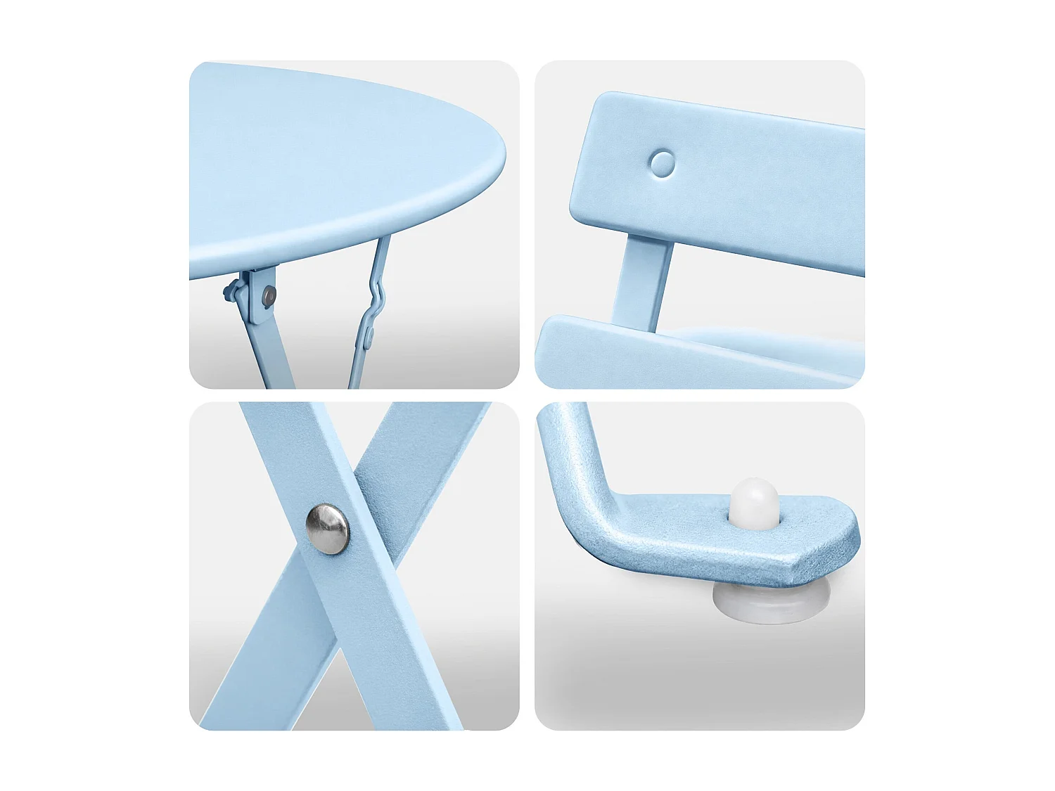 Ensemble de meubles ORION pour balcon : Table ronde & 2 chaises en bleu élégant