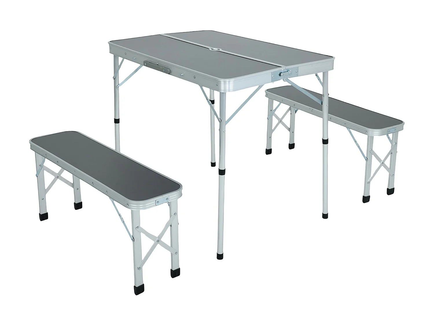 Reis Set ROI Tafel + 2 Banken Grijs - Lichtgewicht inklapbaar Aluminium/MDF Combo voor Camping en Tuin - Max. Tafelbelasting 40 kg, Bankbelasting 110 kg