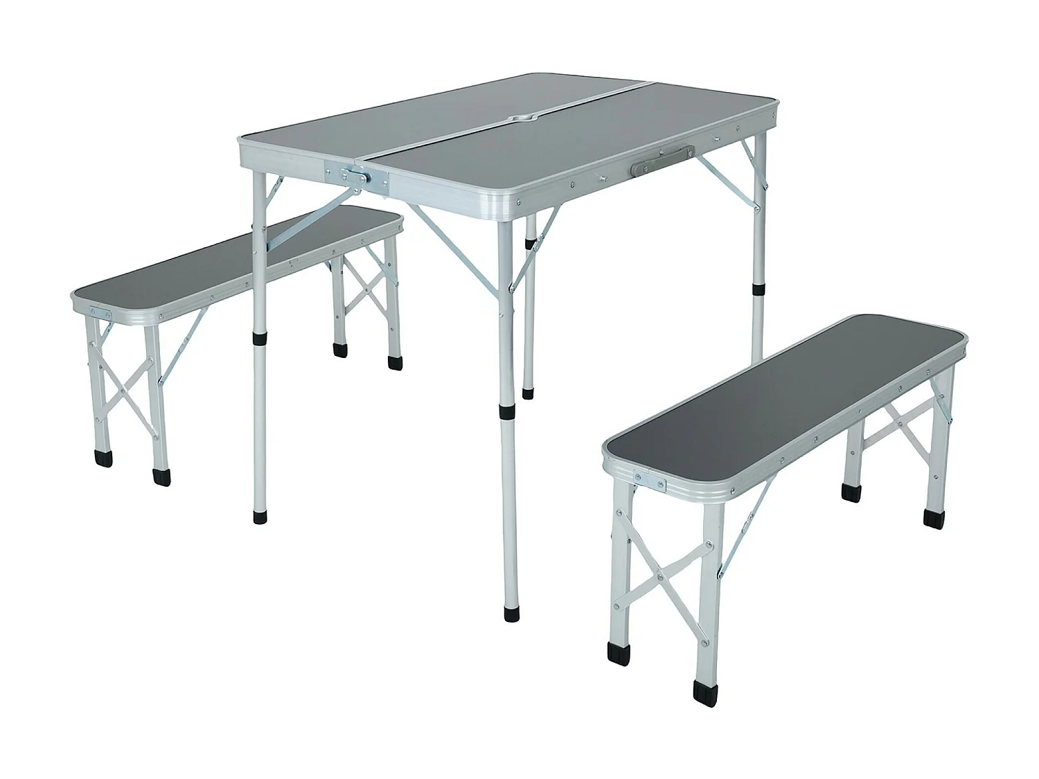 Reis Set ROI Tafel + 2 Banken Grijs - Lichtgewicht inklapbaar Aluminium/MDF Combo voor Camping en Tuin - Max. Tafelbelasting 40 kg, Bankbelasting 110 kg
