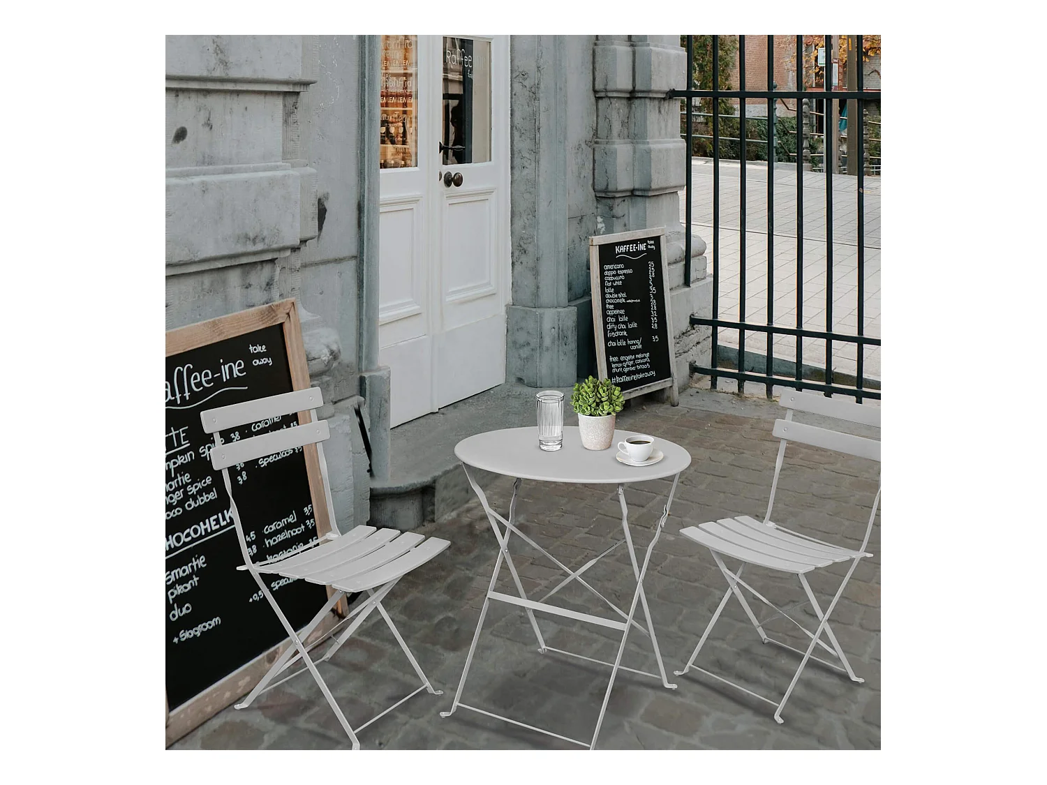 Ensemble de meubles ORION pour balcon : Table ronde & 2 chaises en gris chic
