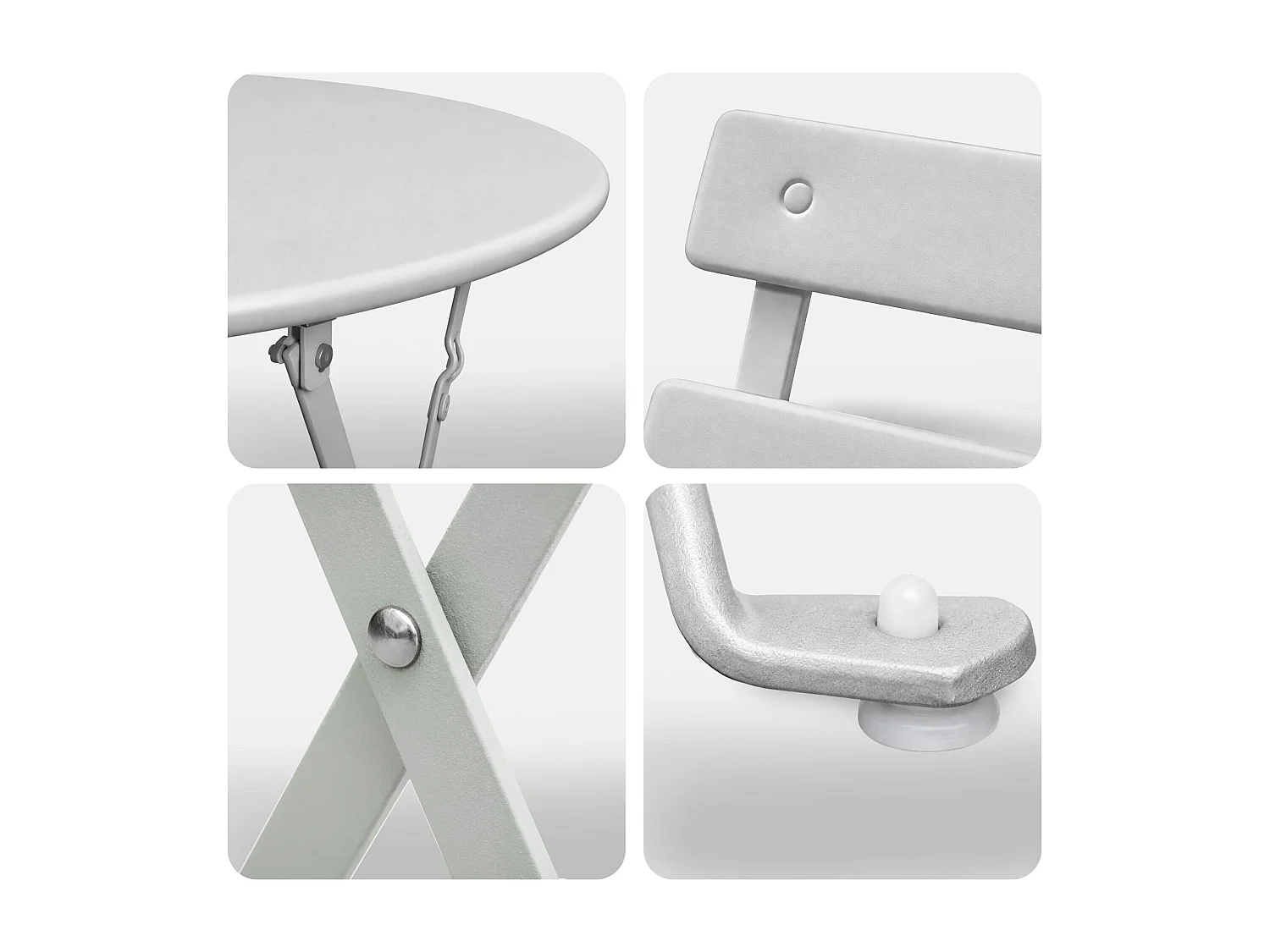 Ensemble de meubles ORION pour balcon : Table ronde & 2 chaises en gris chic