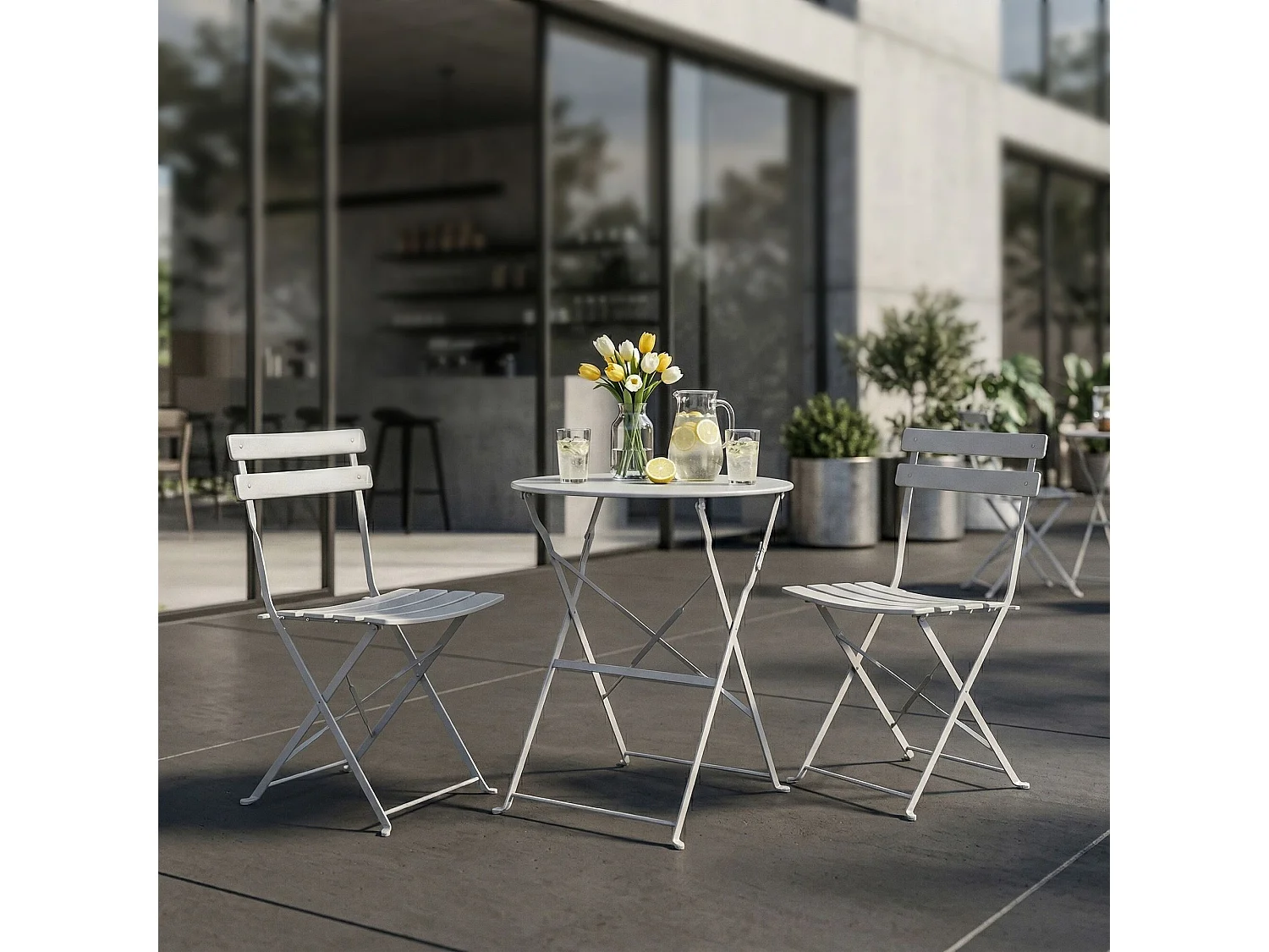 Ensemble de meubles ORION pour balcon : Table ronde & 2 chaises en gris chic
