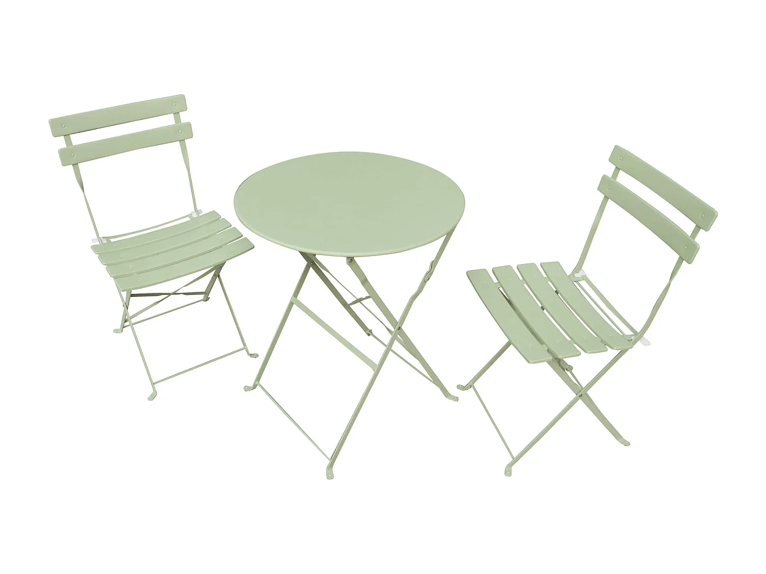 3-delige Balkonmeubelen ORION / Tuinmeubelset / Groene / Balkonset Bistrotafel en 2 Stoelen Inklapbare van Metaal / Tuinmeubelset / Ronde Tafelblad Ø 60 cm