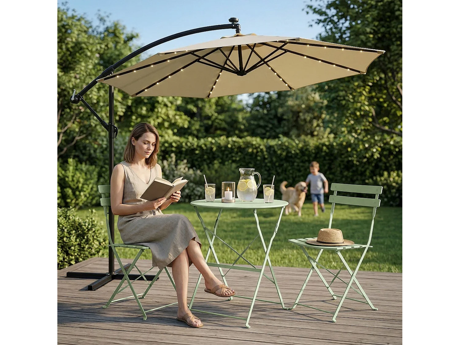 Ensemble de meubles ORION pour balcon : Table ronde & 2 chaises en vert frais