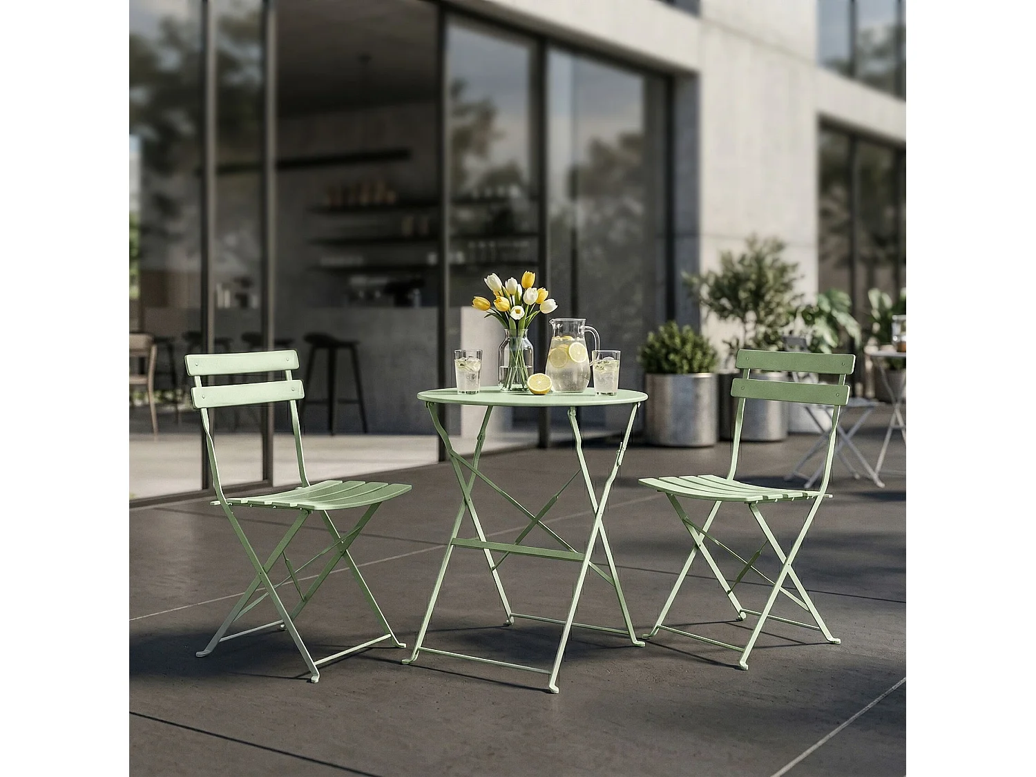 Ensemble de meubles ORION pour balcon : Table ronde & 2 chaises en vert frais