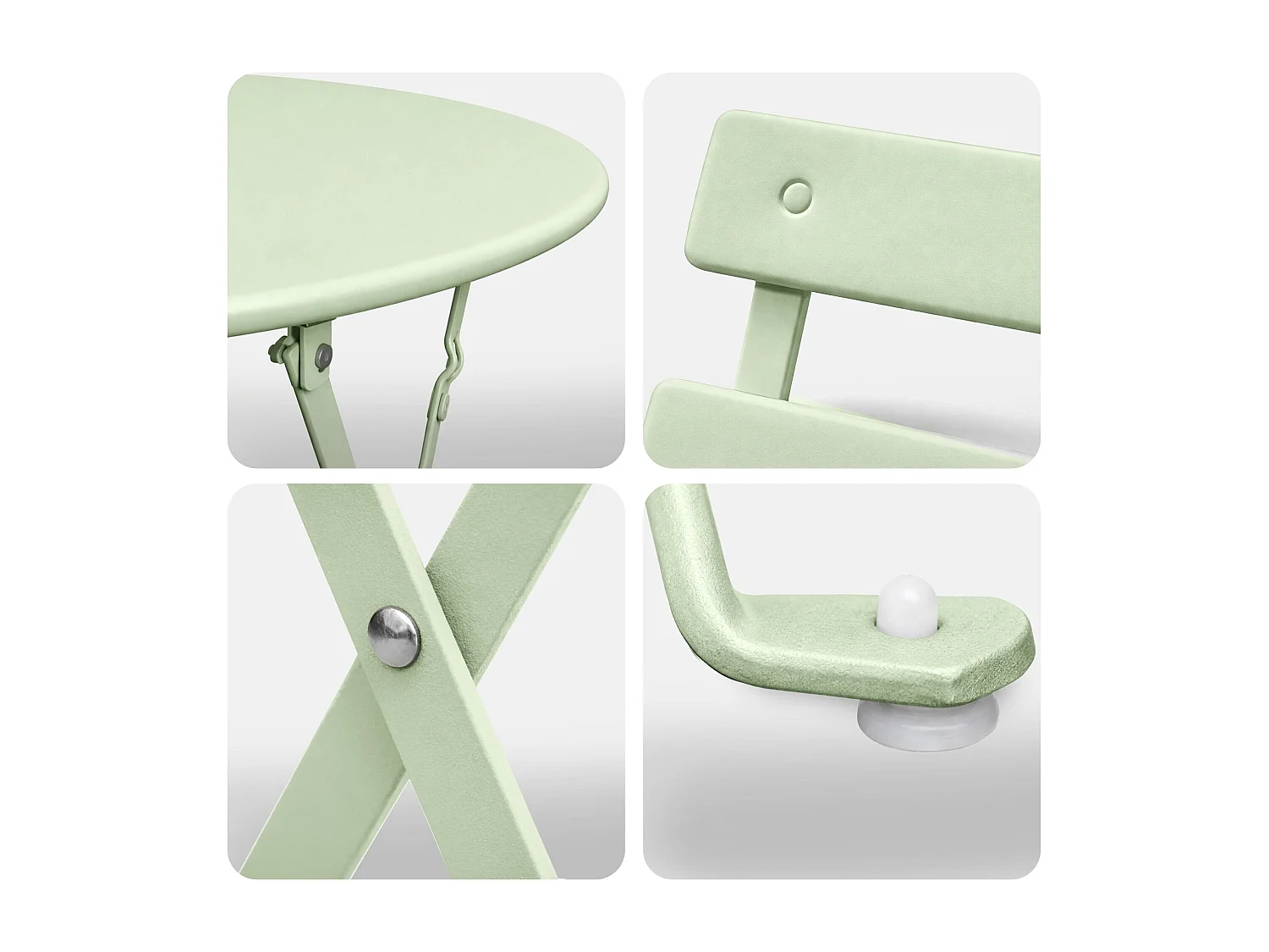 Ensemble de meubles ORION pour balcon : Table ronde & 2 chaises en vert frais