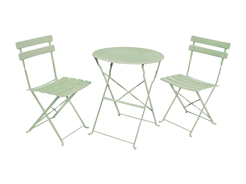3-delige Balkonmeubelen ORION / Tuinmeubelset / Groene / Balkonset Bistrotafel en 2 Stoelen Inklapbare van Metaal / Tuinmeubelset / Ronde Tafelblad Ø 60 cm