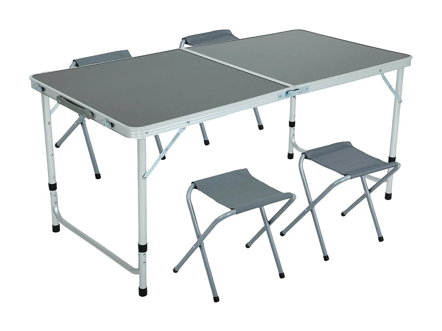 Ciemnoszary stół kempingowy AGIS z 4 szarymi składanymi krzesłami wymiary 120x60x70 cm